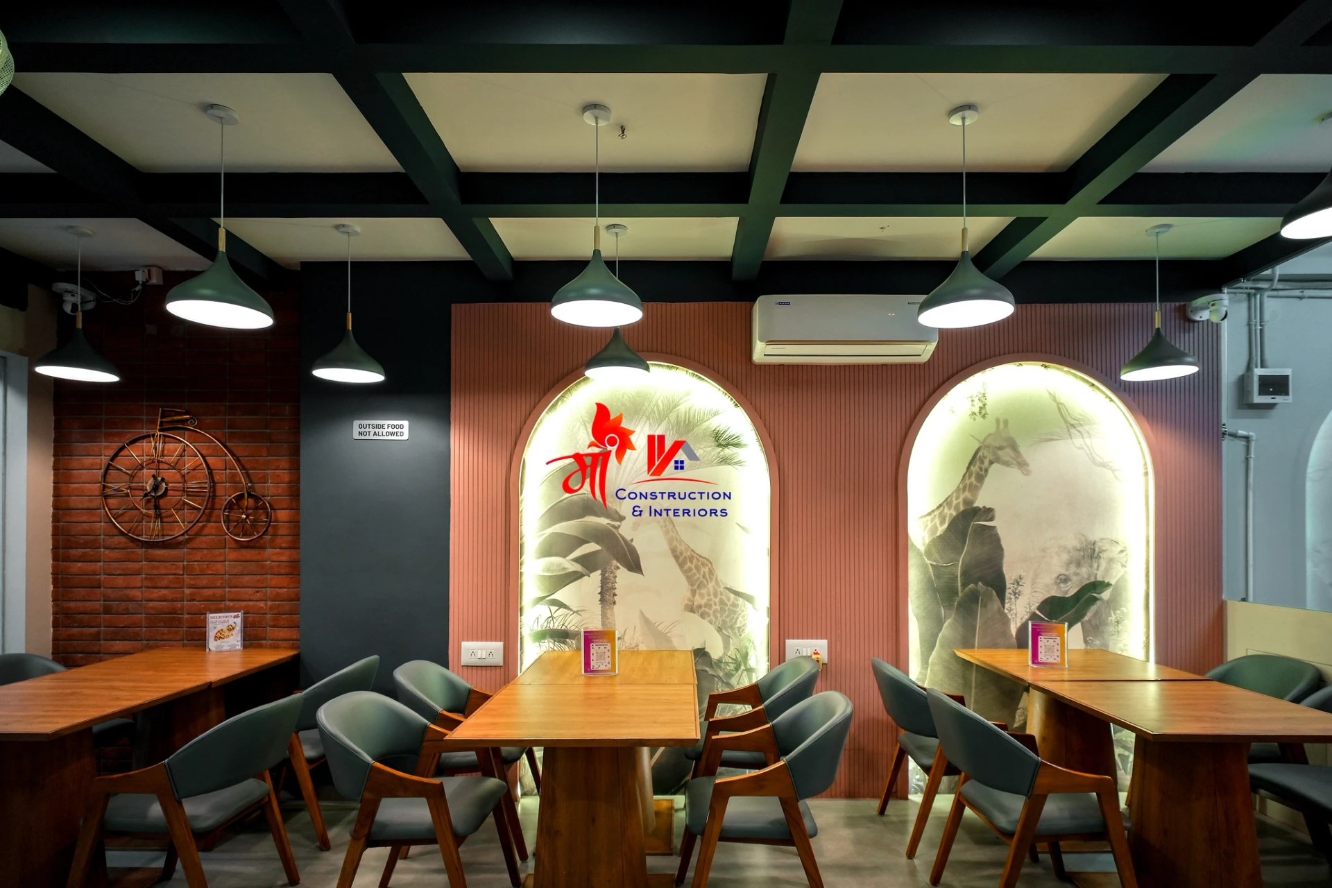 Cafe seating vignette in arched plaster shell – Say Cheesy Café — Arched Bistro Modern